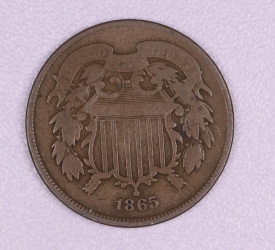 1865 TWO CENT US COPPER PIECE COIN