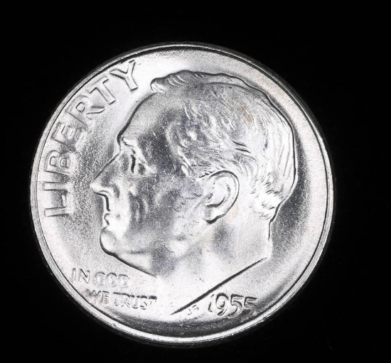 1955 S ROOSEVELT SILVER DIME COIN GEM BU UNC MS++