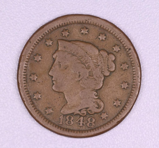 1848 BRAIDED HAIR COPPER LARGE CENT US COIN