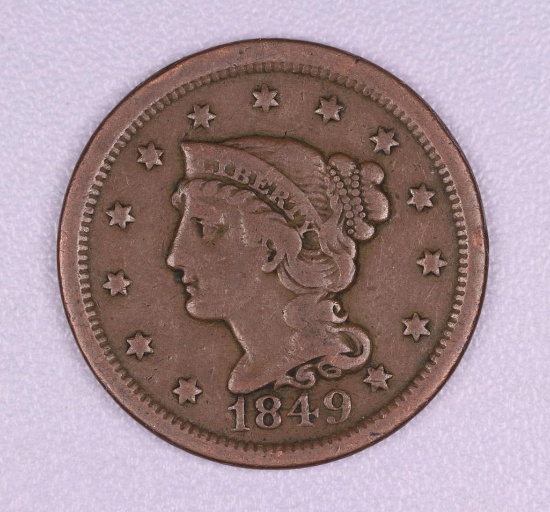 1849 BRAIDED HAIR COPPER LARGE CENT US COIN