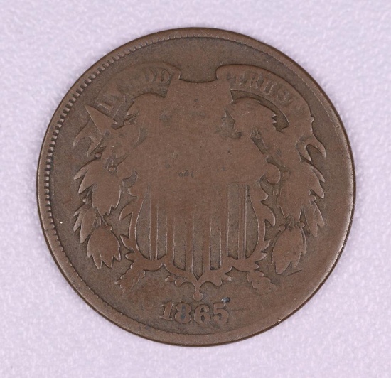 1865 TWO CENT COPPER PIECE COIN