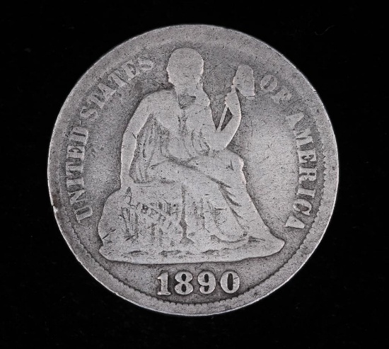 1890 SEATED LIBERTY SILVER DIME COIN