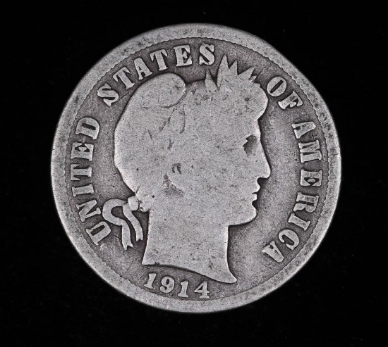 1914 D BARBER SILVER DIME COIN