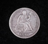 1891 LIBERTY SEATED SILVER DIME COIN