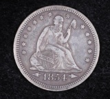 1854 ARROWS LIBERTY SEATED SILVER QUARTER DOLLAR COIN