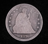 1876 LIBERTY SEATED SILVER QUARTER DOLLAR COIN