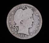1908 D BARBER SILVER QUARTER DOLLAR COIN