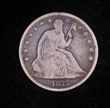 1875 SEATED LIBERTY SILVER HALF DOLLAR COIN