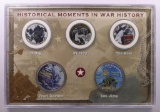HISTORICAL MOMENTS IN WAR HISTORY 5 COIN SET IN PLASTIC HOLDER