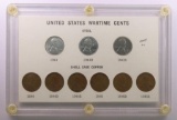 1940'S U.S. WARTIME CENTS (9 PENNY COIN SET IN PLASTIC HOLDER)