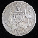 1918M AUSTRALIA 6 PENCE SILVER COIN LOWER MINTAGE