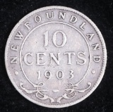 1903 CANADA NEW FOUNDLAND 10 CENTS SILVER COIN LOWER MINTAGE