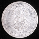 1876-G GERMAN STATES BADEN 2 MARK SILVER COIN
