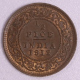 1912 INDIA BRITISH 1/2 PICE BRONZE COIN