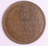 1866 ITALY 10 CENTESIMI COPPER COIN
