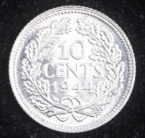 1944P NETHERLANDS 10 CENTS UNC SILVER COIN