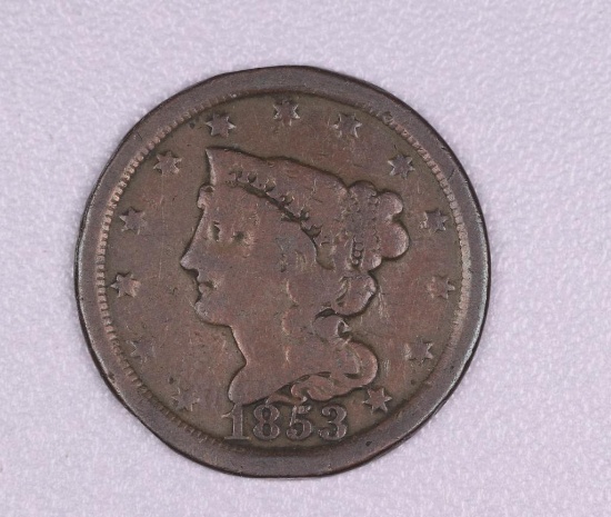 1853 BRAIDED HAIR HALF CENT COIN