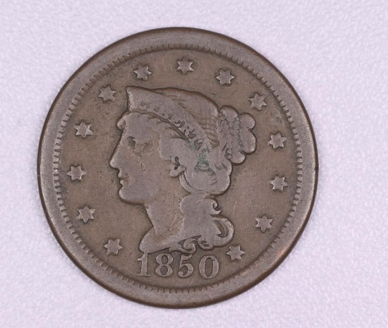 1850 BRAIDED HAIR LARGE CENT US COIN