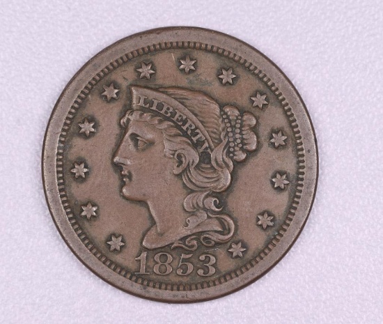 1853 BRAIDED HAIR LARGE CENT US COIN