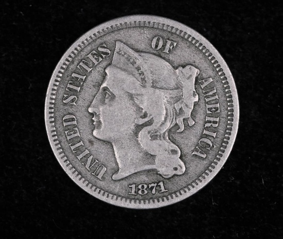 1871 3 THREE CENT NICKEL US TYPE COIN