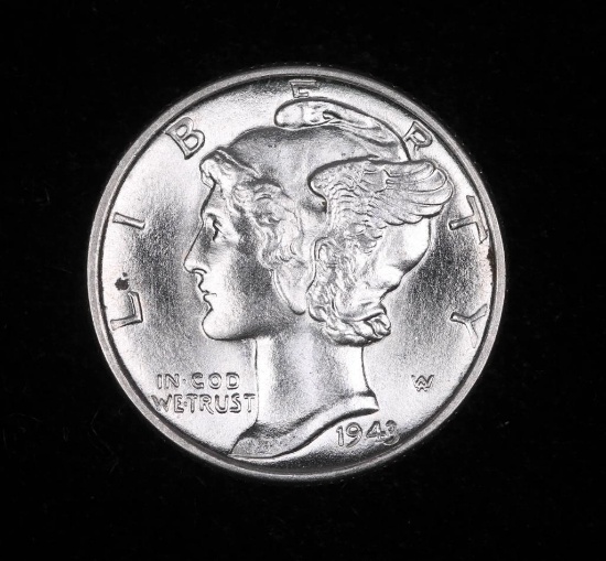 1943 MERCURY SILVER DIME COIN GEM BU FULL SPLIT BANDS