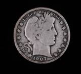 1907 BARBER SILVER HALF DOLLAR COIN