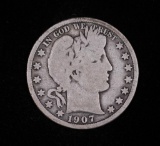 1907 D BARBER SILVER HALF DOLLAR COIN