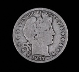 1907 S BARBER SILVER HALF DOLLAR COIN