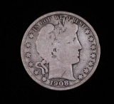 1908 D BARBER SILVER HALF DOLLAR COIN