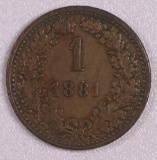 1881 AUSTRIA KREUZER COPPER COIN
