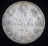 1910 CANADA 10 CENTS SILVER COIN .0691 ASW
