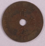 1899 FRENCH INDO-CHINA CENT BRONZE COIN