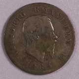 1863 ITALY LIRA SILVER COIN .1235 ASW
