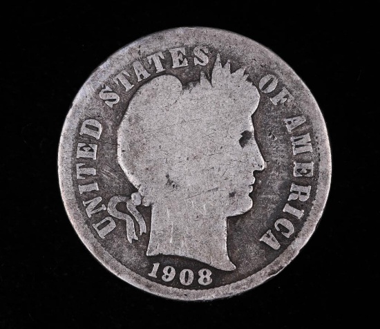 1908 D BARBER SILVER DIME COIN