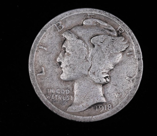 1918 MERCURY SILVER DIME COIN