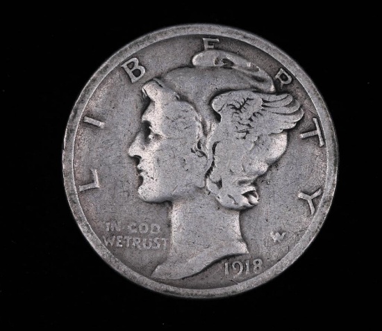 1918 D MERCURY SILVER DIME COIN