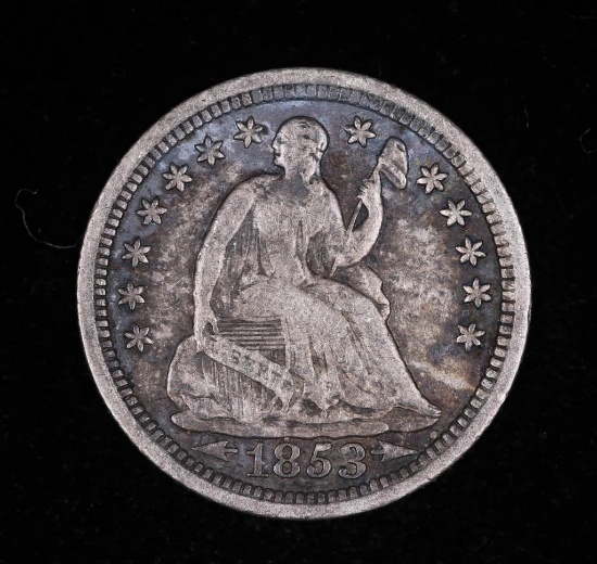 1853 ARRROWS LIBERTY SEATED SILVER HALF DIME COIN