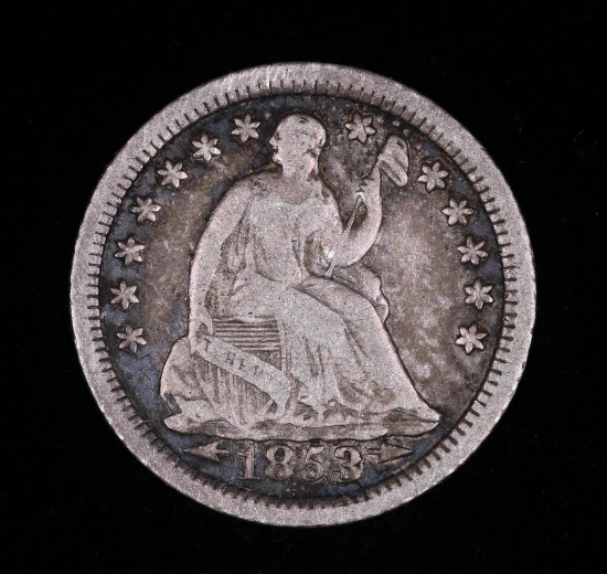 1853 O ARROWS LIBERTY SEATED SILVER HALF DIME COIN