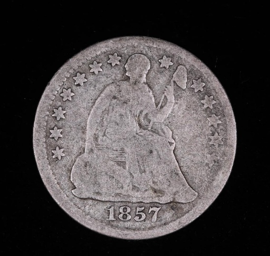 1857 LIBERTY SEATED SILVER HALF DIME COIN