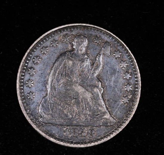 1858 LIBERTY SEATED SILVER HALF DIME COIN