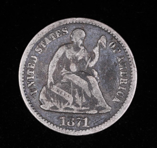 1871 LIBERTY SEATED SILVER HALF DIME COIN