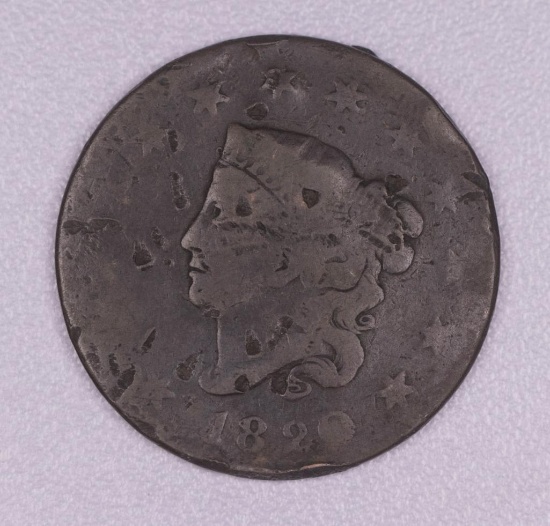 1820 CORONET HEAD US LARGE CENT COIN