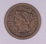 1850 BRAIDED HAIR US LARGE CENT COIN