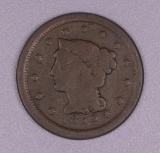 1852 BRAIDED HAIR US LARGE CENT COIN