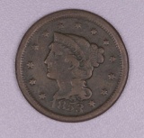 1853 BRAIDED HAIR US LARGE CENT COIN