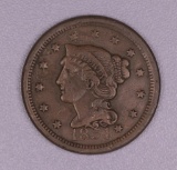 1854 BRAIDED HAIR US LARGE CENT COIN