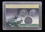 WARTIME STEEL CENTS 3 COIN COLLECTION IN PLASTIC HOLDER