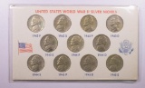 1942-1945 UNITED STATES WORLD WAR II SILVER NICKELS 11 NICKEL COIN SET