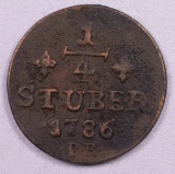 1786 GERMAN STATES JULICH-BERG 1/4 STUBER COPPER COIN