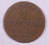 1828-A GERMAN STATES PRUSSIA PFENNIG COPPER COIN